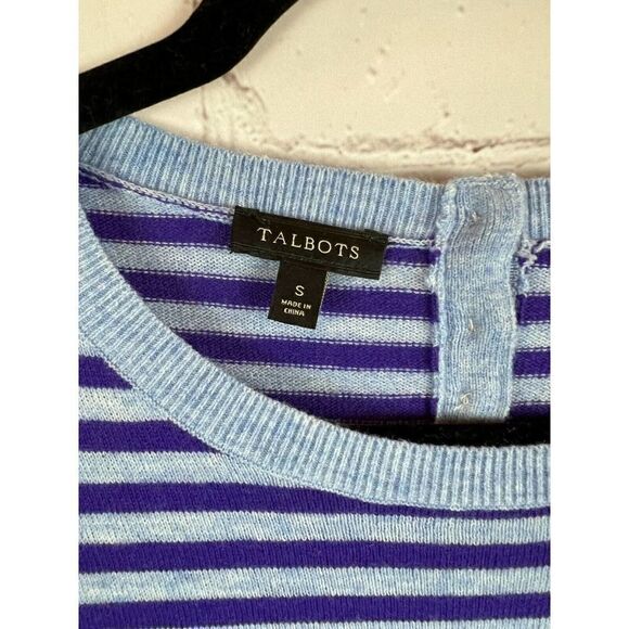 TALBOTS blue violet striped wool blend sweater pullover button flared sleeve S - Picture 2 of 7